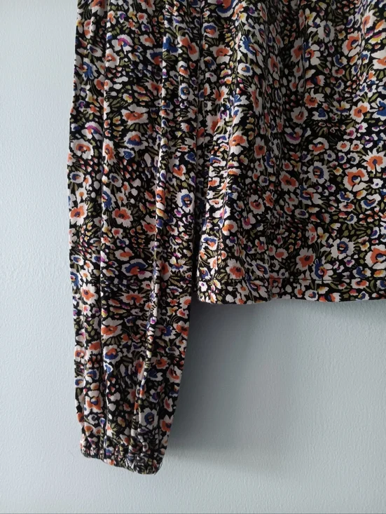 Boden Floral Ruched Yoke Blouse US 6 Jersey Button Front Long Sleeve Top - Picture 5 of 7